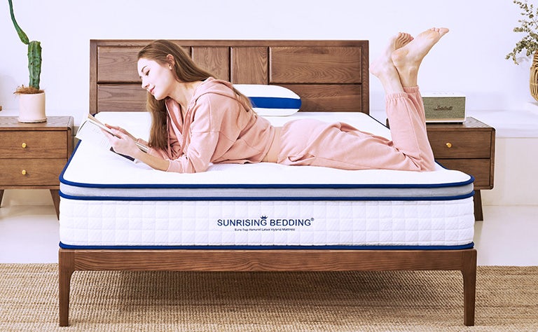 Sunrising Bedding 11 inch Euro-Top Mattress , Natural Latex & Gel Memory Foam Hybrid Individually Pocketed Coils Spring Mattress, Medium Soft, Pain relief, Sleep Cooling, 120-Night Free Trial, 20-Year Warranty